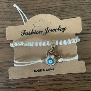 Fashion Jewelry White and Blue Layered Bracelet Set